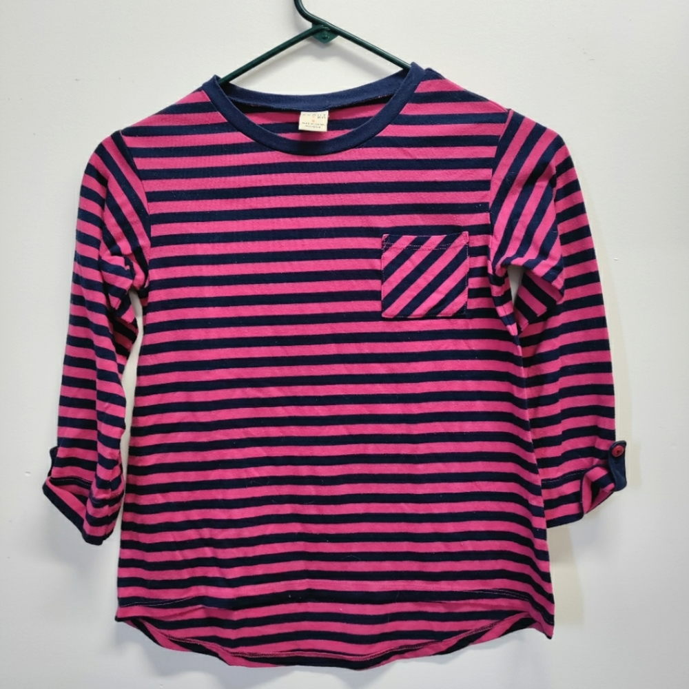 Striped navy and pink 3/4 sleeve shirt size 8